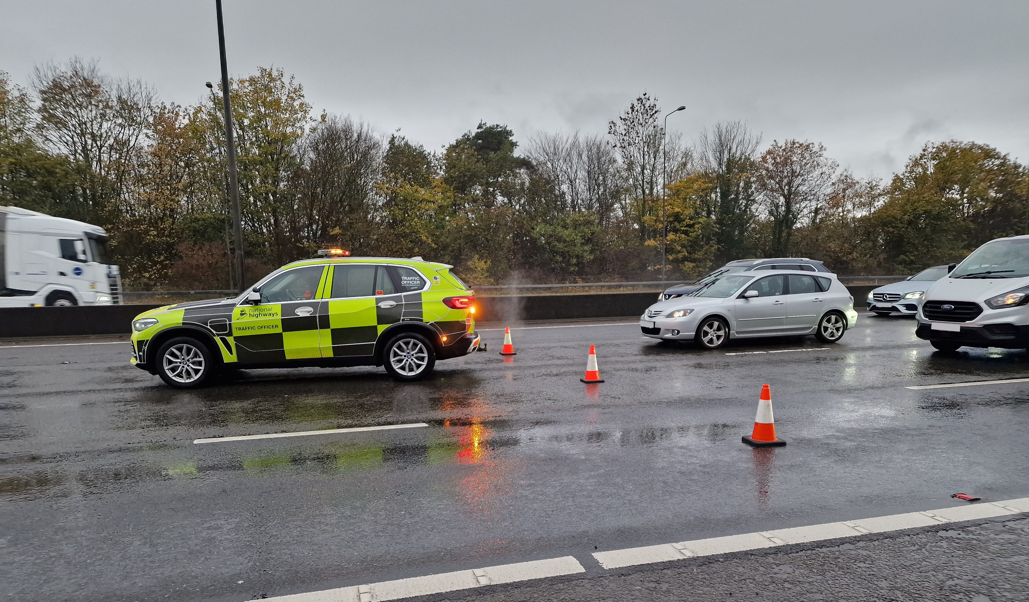 Rolling roadblock in place